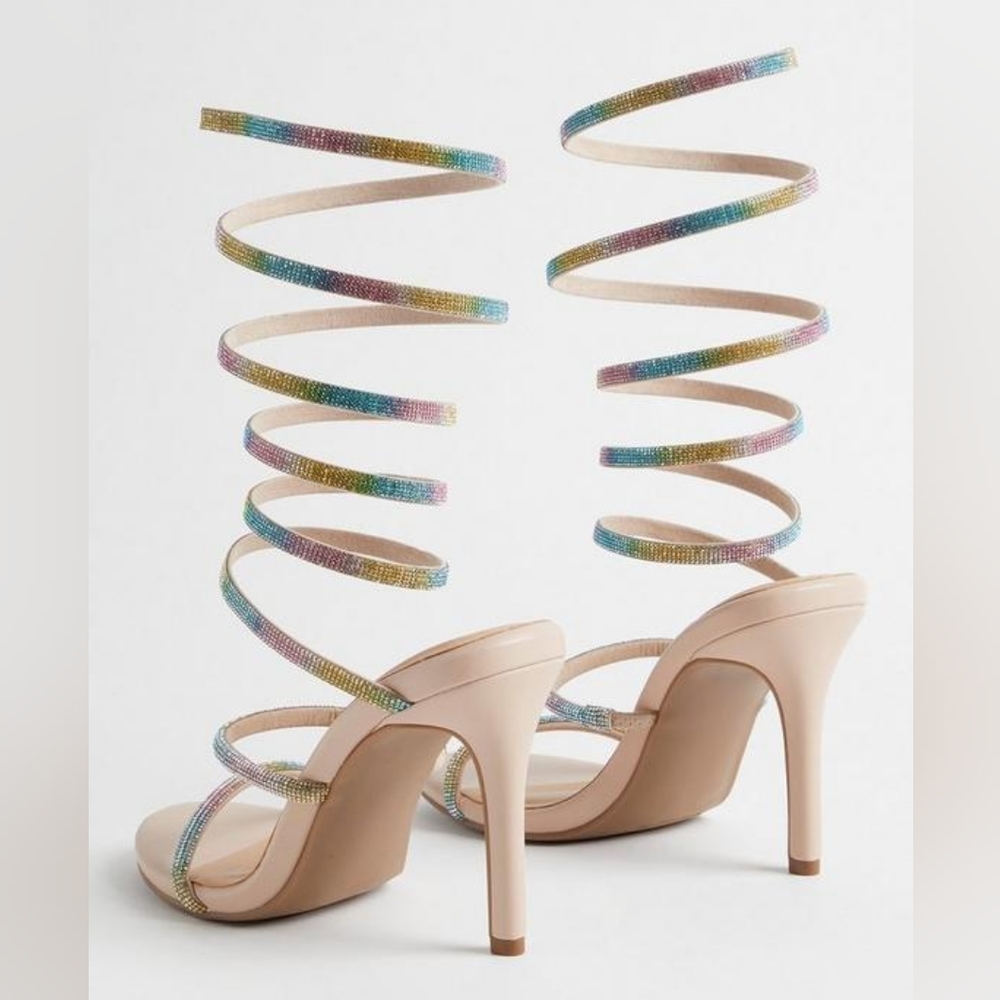 Torrid extra wide width rhinestone lace up heel sandals, 8ww, multicolor - Picture 4 of 13
